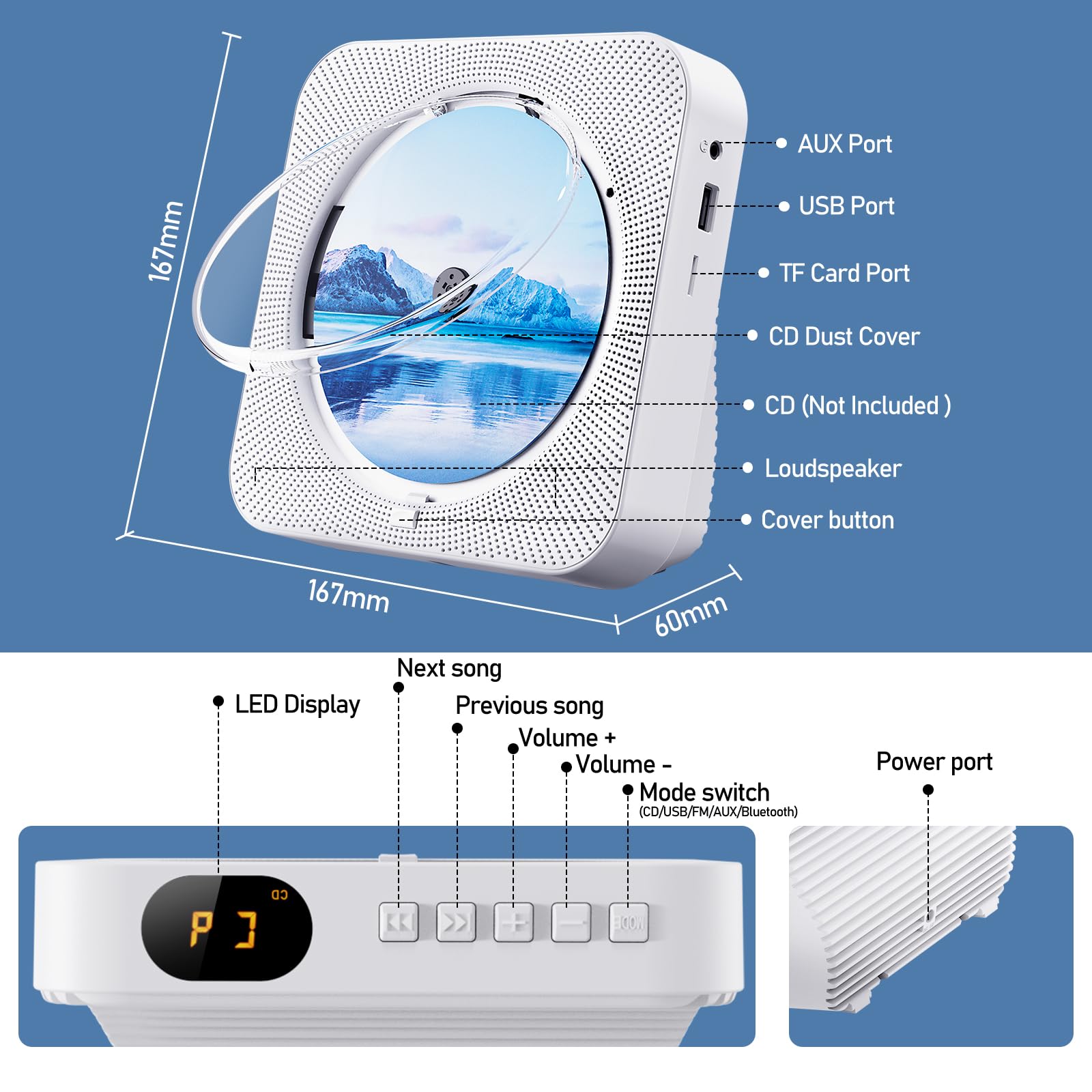 Desktop CD Player with Speakers 本体 Amazon.com: CD Player Bluetooth Desktop for Home with HiFi